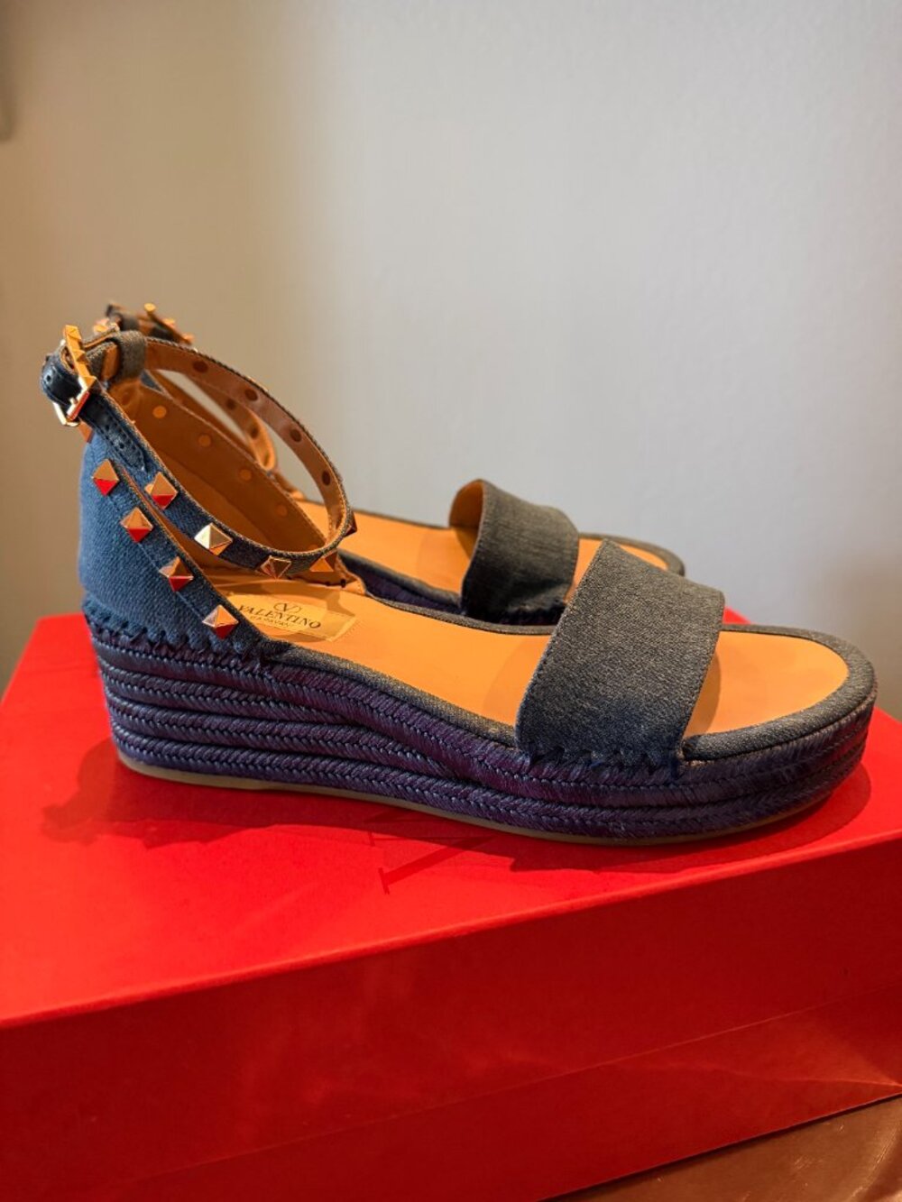 Valentino Rockstud Denim Espadrilles  Size 37 - Picture 8 of 14